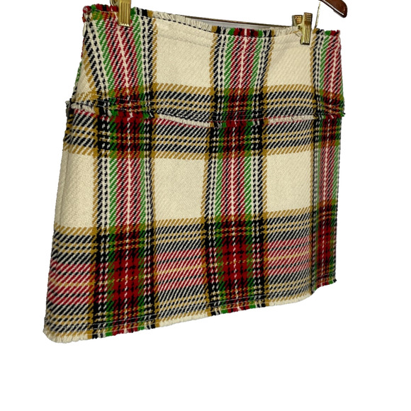 Women's 10 Vtg J.Crew Tartan Plaid Raw Hem Multicolor Wool Blend Pencil Skirt - Picture 2 of 5
